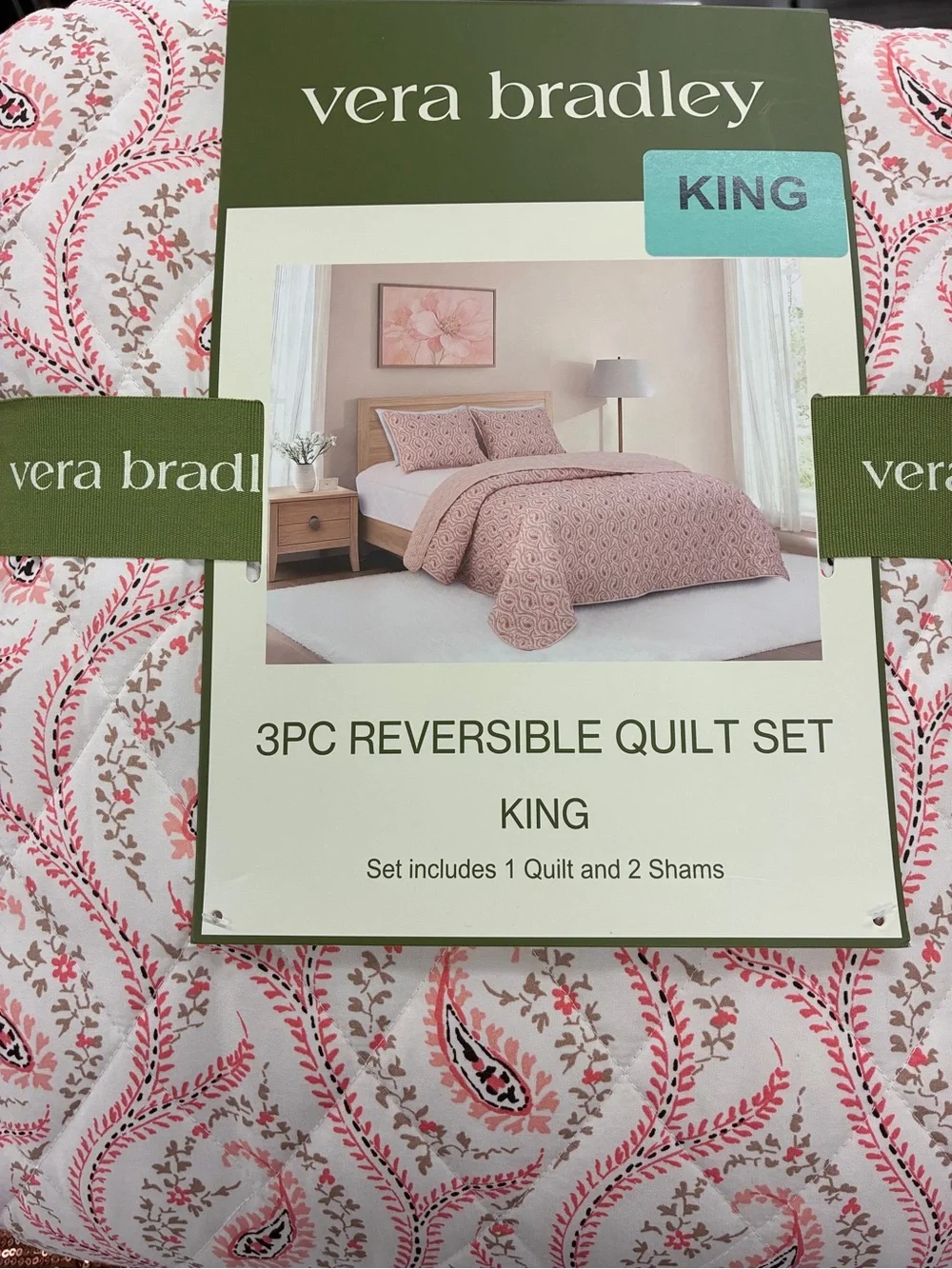 Vera Bradley King 3-Piece Reversible Quilt Set in Pink